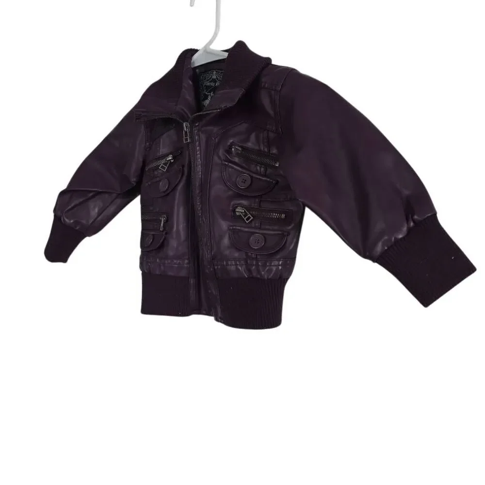 Beverly Hills Polo Club Girls Size 3T Purple Faux Leather Moto Full Zip Jacket